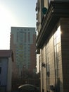 Modern, high-rise, residential buildings during sunset. Shot in a residential area of Ã¢â¬â¹Ã¢â¬â¹the city. Royalty Free Stock Photo